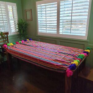 Vintage Native Indigenous Knit Tablecloth Blanket Throw Indigenous Striped Boho